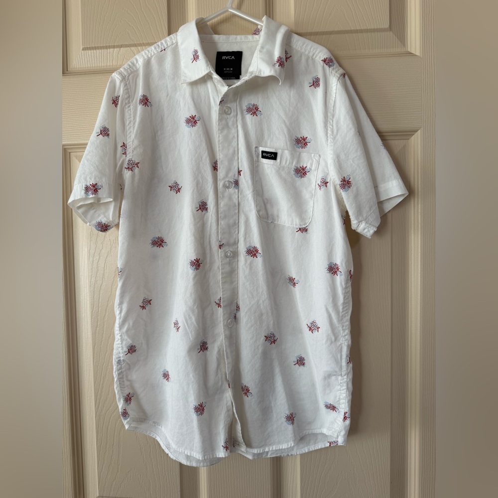 RVCA Cream Shirt with Red and Blue Floral Design